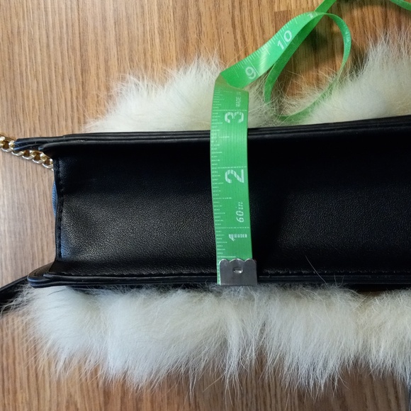 Faux Fur Gold Chain Shoulder Bag - Cream and Black, Gold Designed Buckle - Picture 5 of 9